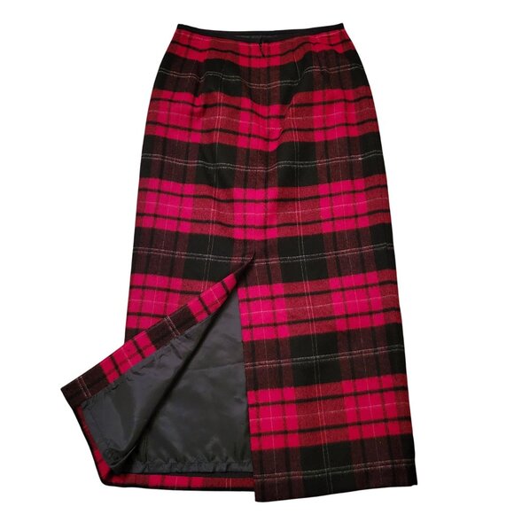 Talbots 4P Red Black Plaid Wool Maxi Skirt Lined Back Slit Winter - Picture 5 of 5